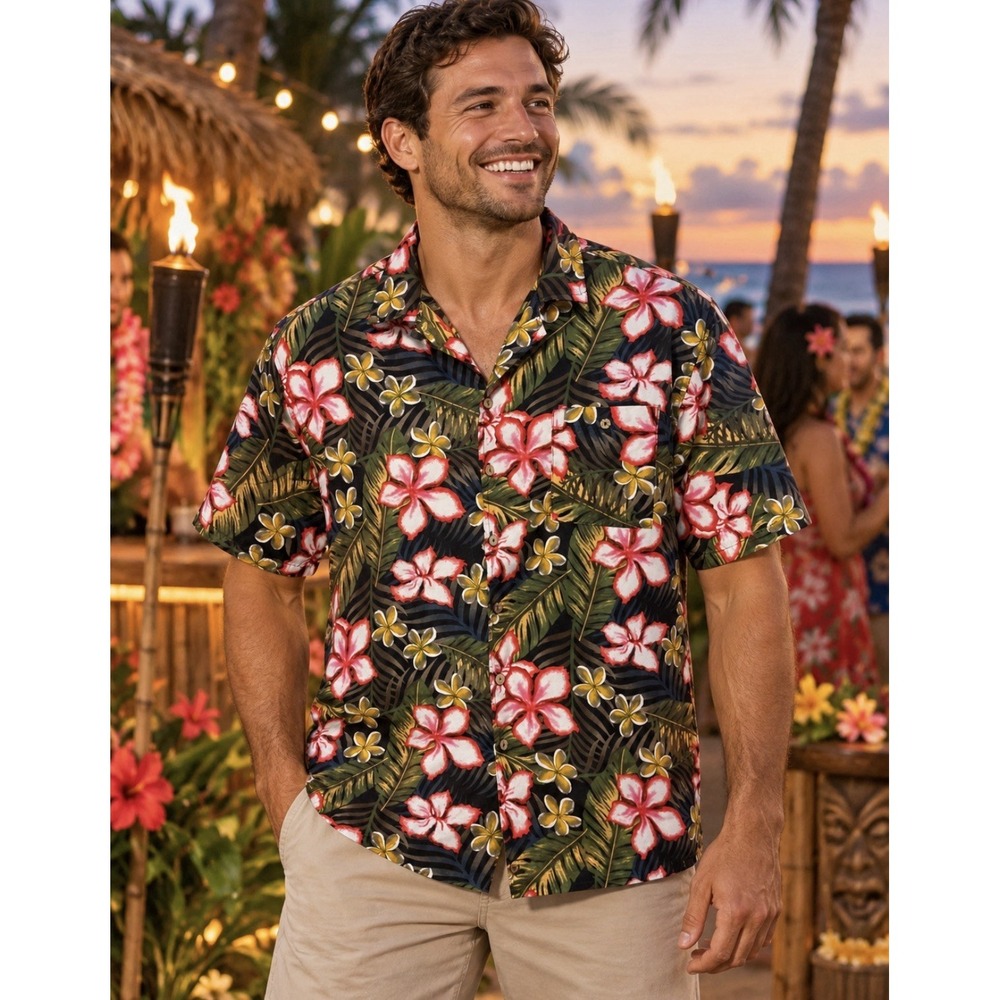 Uzzi Amphibious Gear Shirt Mens Large Multicolor Tropical Hawaiian Button Up